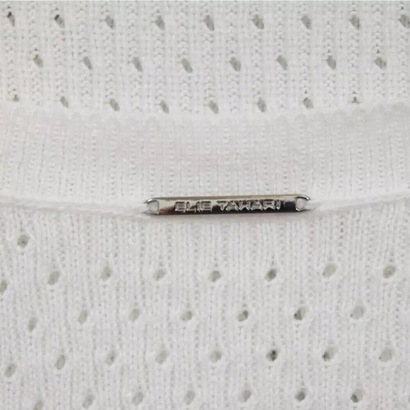 ELIE TAHARI NOVELTY STITCH WHITE COTTON SWEATER - Picture 8 of 10